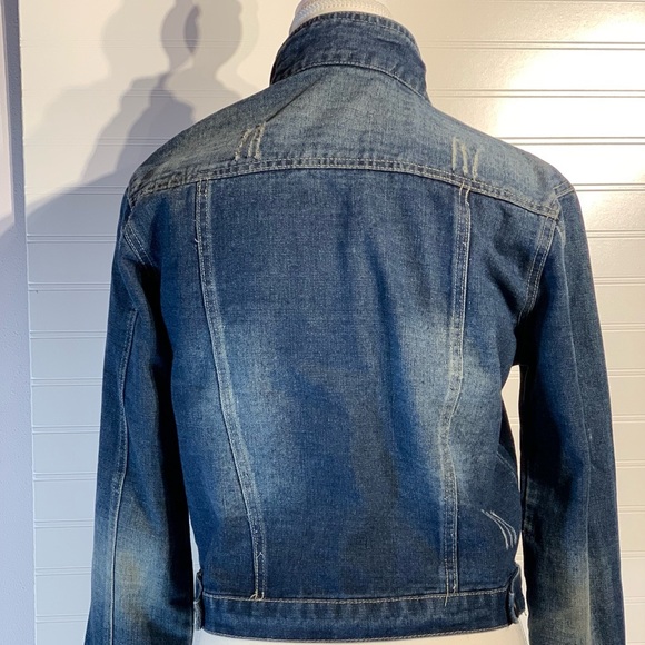 Hendi cropped distressed denim jacket women’s size large, button up, side adjust - Picture 8 of 10